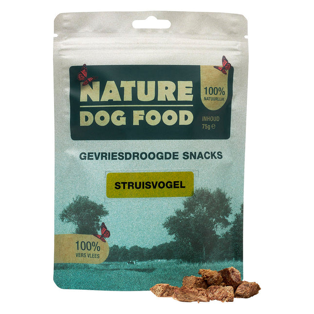 Nature-Dog-Food-gevriesdroogde-snack-struisvogel