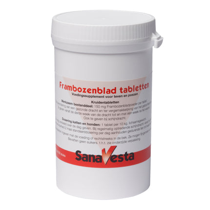 Potje Sana-Vesta frambozenbladtabletten voor honden van 200 stuks