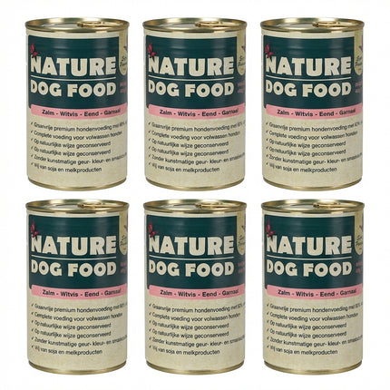 Nature Dog Food Zalm Witvis Eend Garnaal Natvoer Tray van 6 blikken